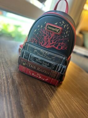 Loungefly Black & Red Edgar Allan Poe Book Stack Mini Backpack